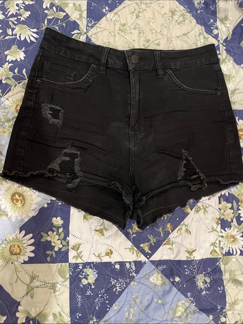 Women’s MIAMI Black Distressed High-Rise Denim Shorts